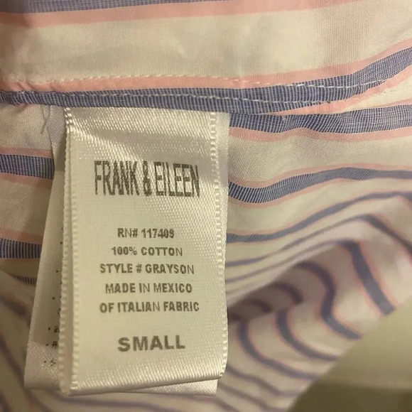Frank & Eileen Grayson Button Down Shirt Cotton Blue and Pink Stripe Size Small - Picture 8 of 8